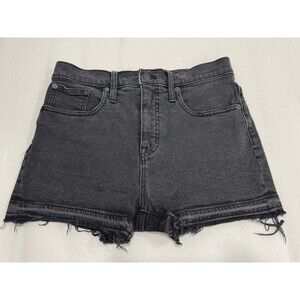 Madewell Size 26 Black High Rise Denim Shorts Cut Off Raw Hem